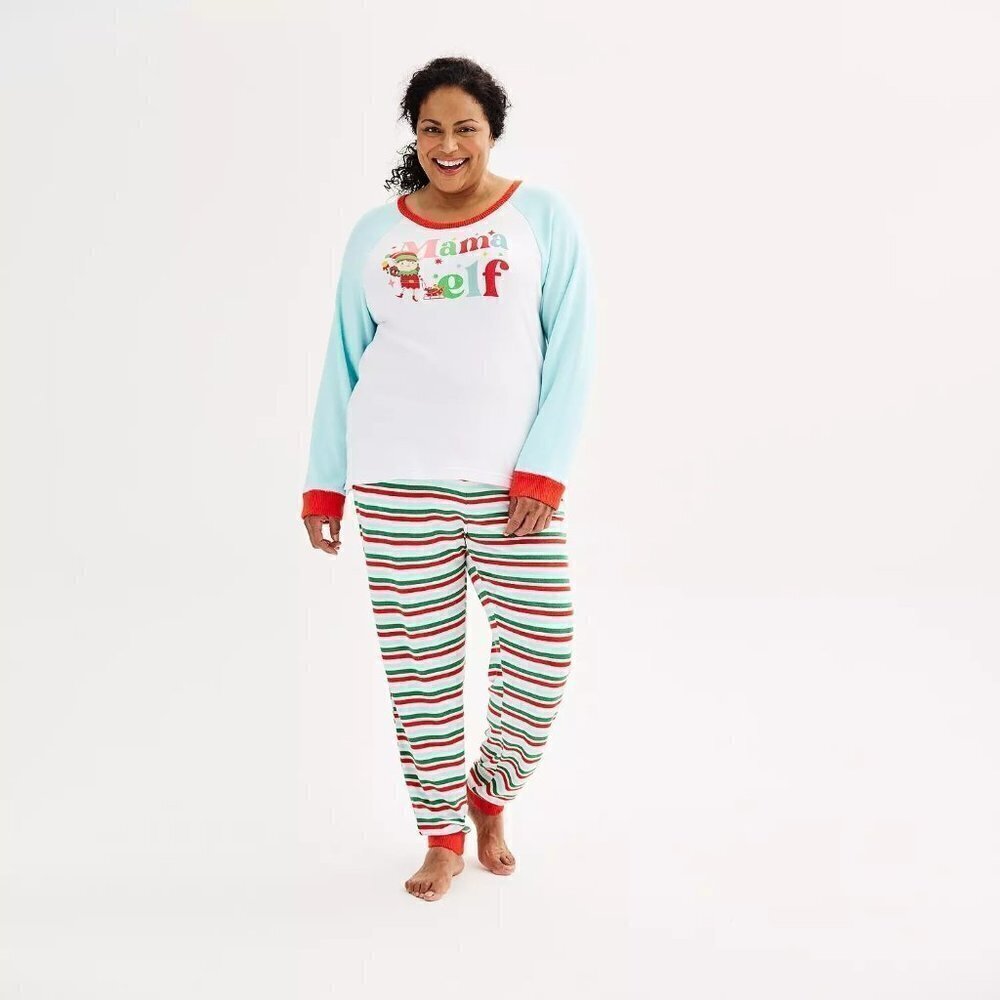 Cuddl Duds Womens Striped Sweater Knit Mama Elf Pajamas 2 Pc Sets Plus Sz 2X New